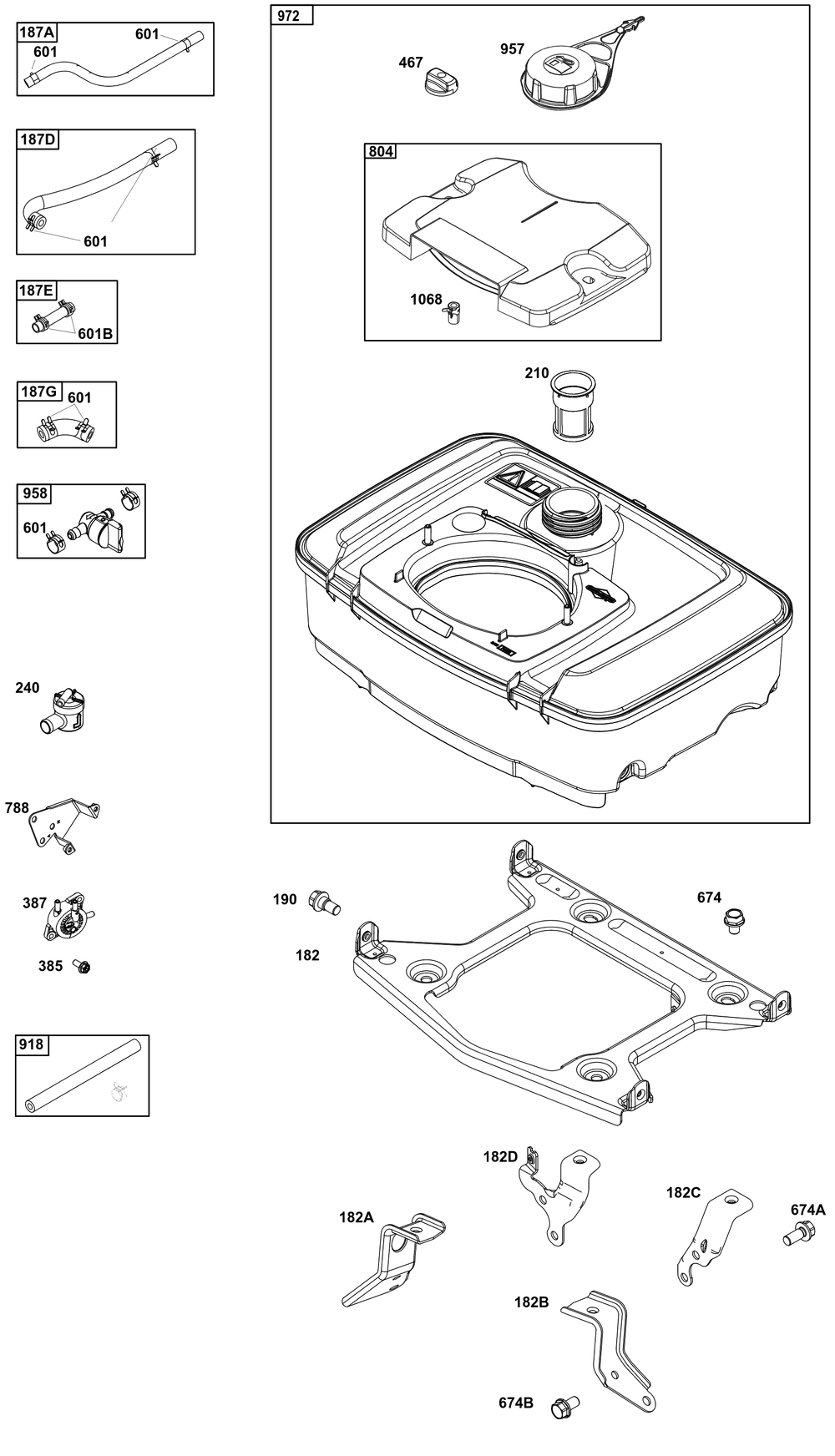 Fuel Supply Group Diagram and Parts List for 356447-0680-F1 200000 - 399999 Briggs and Stratton Engine